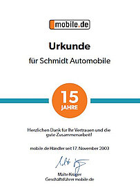 15 Jahre Auszeichnung bei mobile.de