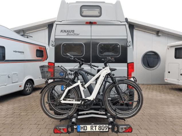 E-Bike Träger montiert auf Anhängerkupplung E-Bike Träger nachrüsten mit Montage in Werkstatt für Camper